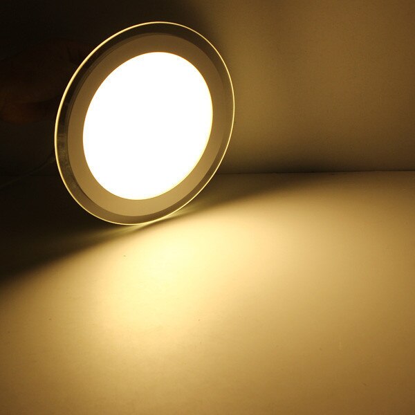 Led panel downlight rundt glass deksel lys 6w 12w 18w dimbare  ac110 v 220v høye lyse tak innfelte lamper  ac85-265 +  driver: Varm hvit / 6w kan dimmes