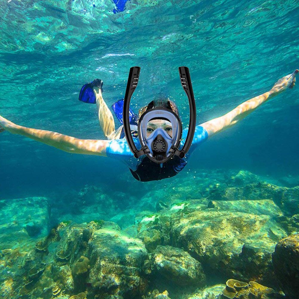 Full Face Snorkel Mask Swimming Water Sports Double Tubes Anti Fog Diving Mask 19ing
