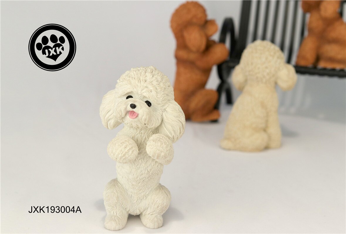 JXK Cute Poodle Dog Pet Healing Figure Canidae Animal Collector Toy Resin Desktop Decoration: Standing White