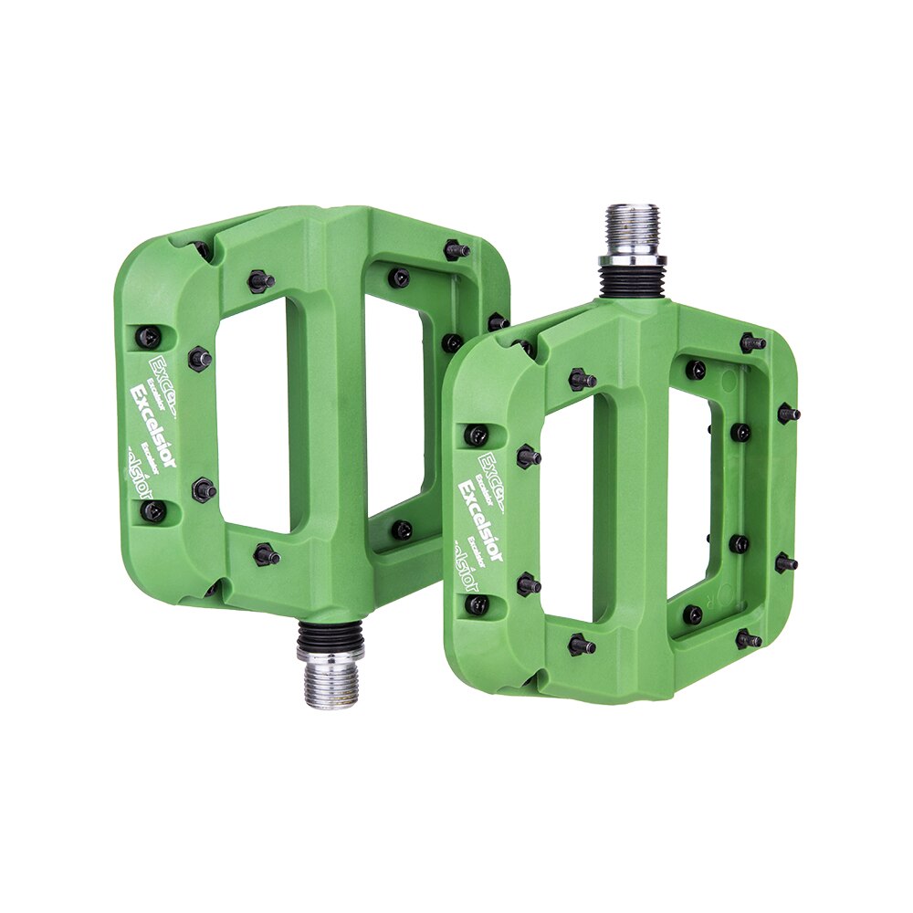 Ultralet mtb landevejscykel 2 lejer salg pedaler nylon fiber flad pedal du system 12mm akslet anti-slip cykling xc am bmx pedaler: Grøn