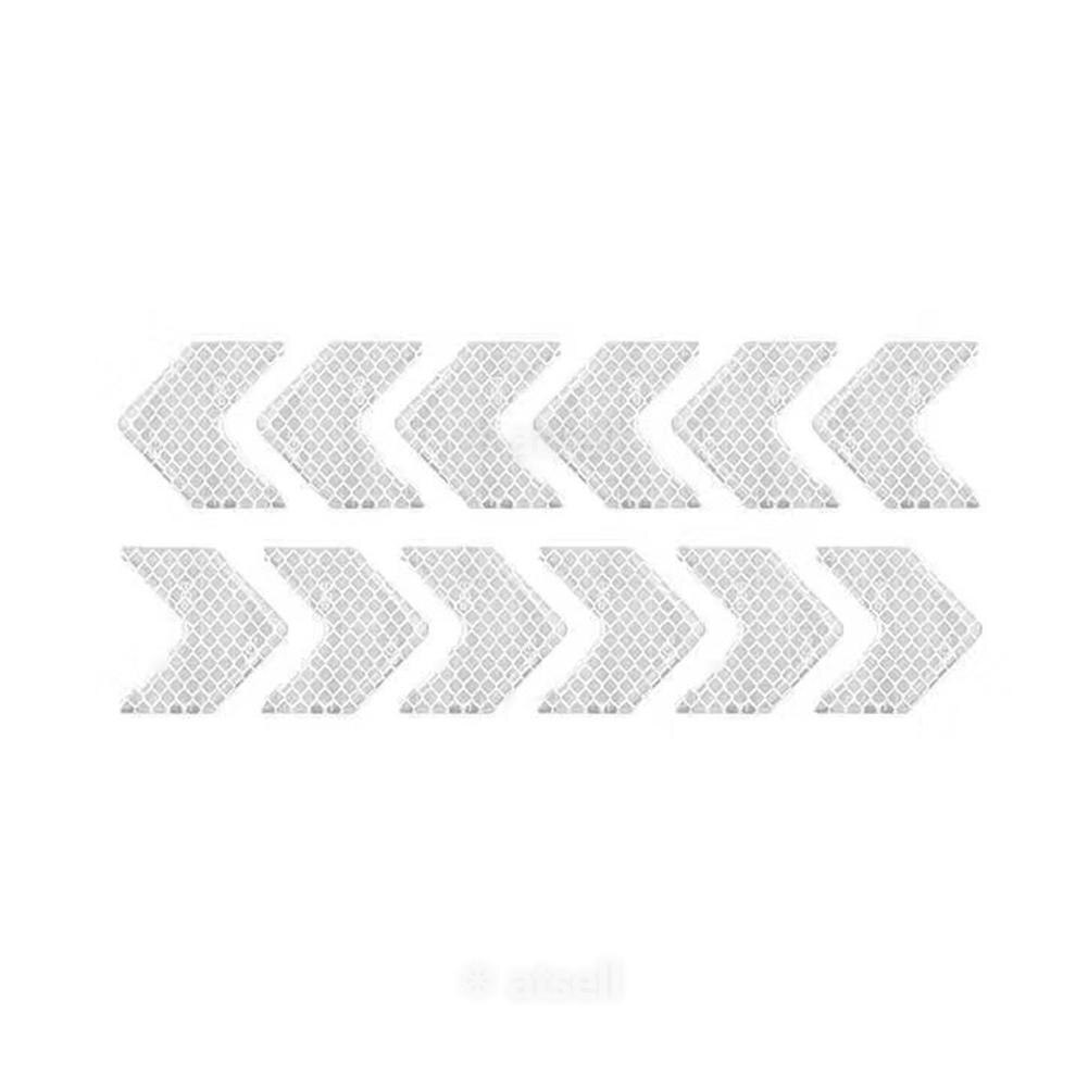 Pegatina reflectante para coche, pegatinas de advertencia con patrón de flechas para motocicleta, parachoques, barra trasera, cinta de seguridad de tráfico nocturno, 12 piezas: Blanco