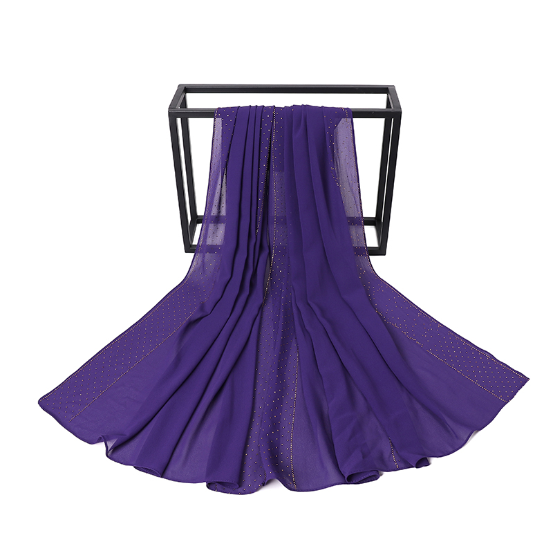 Écharpe en mousseline de soie avec perles pour femmes, Hijab avec perçage de cristal, châles, bandeau, écharpe, 19 couleurs au choix: COLOR 3