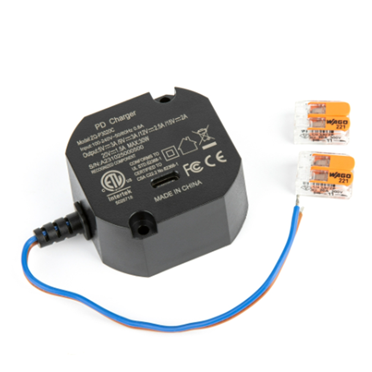 AC-zu-USB-C-Adapter, bündiges Wandnetzteil für USB-C-Tablets, 5–20 V, mit Ausgang, 30-W-Ladegerät für iPad