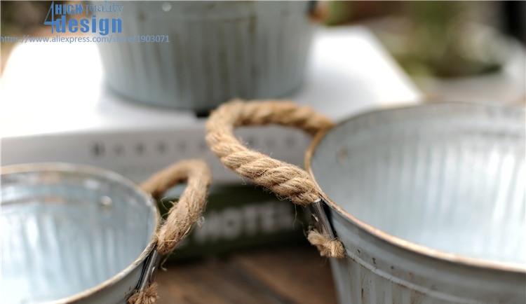 2 stk rustikk tinn blomsterpotte bryllup hage dekorasjon bøtte vintage metall kunstig blomsterplante saftig fatpotte rund oval