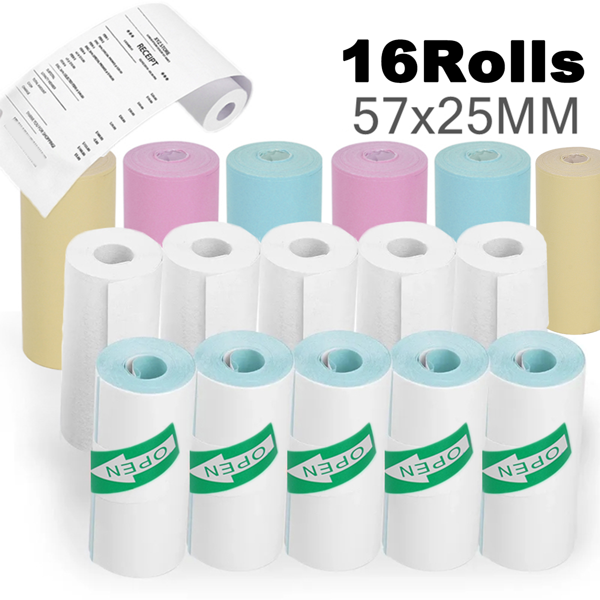 16 rollos de papeles de impresora térmica, 57x25mm, papeles térmicos autoadhesivos, impresoras de etiquetas en Color HD para Mini impresora portátil sin tinta: Naranja