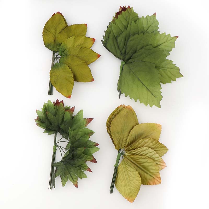 Ongeveer 10-13 Stks/Bos Kunstbloemen Simulatie Rose Plastic Groen/Geel Blad Nep Zijde Bloemen Voor bruiloft Decoratie