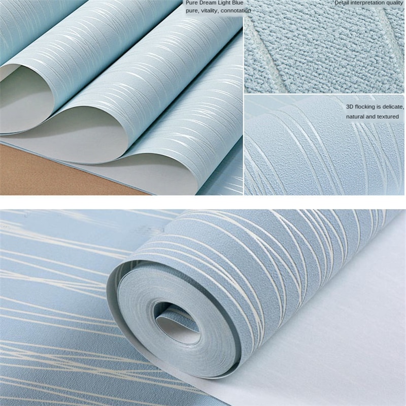 Blå / beige / rosa vertikal pinstripe enfärgad non-woven tapet vardagsrum tv bakgrundsrum väggpapper rulle heminredning