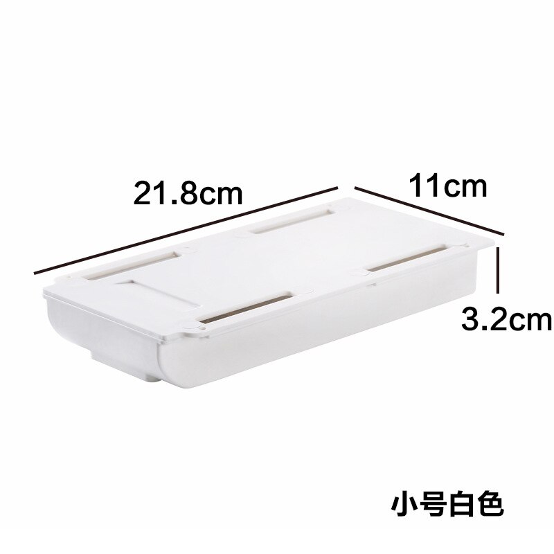 Self Stick Pencil Tray Desk Table Storage Drawer Organizer Box Under Desk Stand Self-adhesive under-drawer storage box: Box - Small White