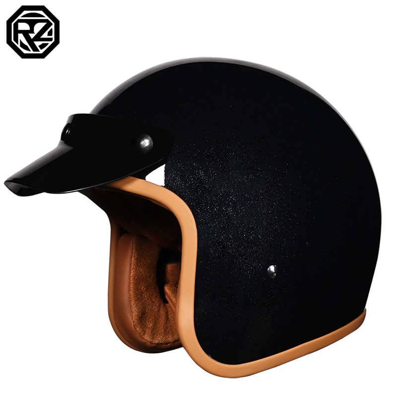 Punktgodkända retro motorcykelhjälmar 3/4 öppna hjälmar lämpliga för män och kvinnor: Svart / Xxl