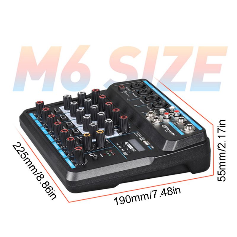 Mixer a 6 canali con Console di missaggio audio Phantom Power USB Bluetooth 48V