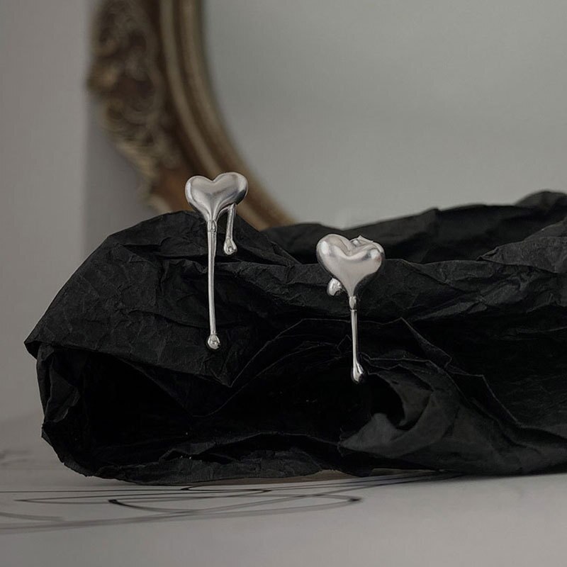 Echt 925 Sterling Zilveren Asymmetrische Liefde Hart Stud Oorbellen Minimalistische Teardrop Earring Hypoallergeen Sieraden Voor Vrouwen: white gold