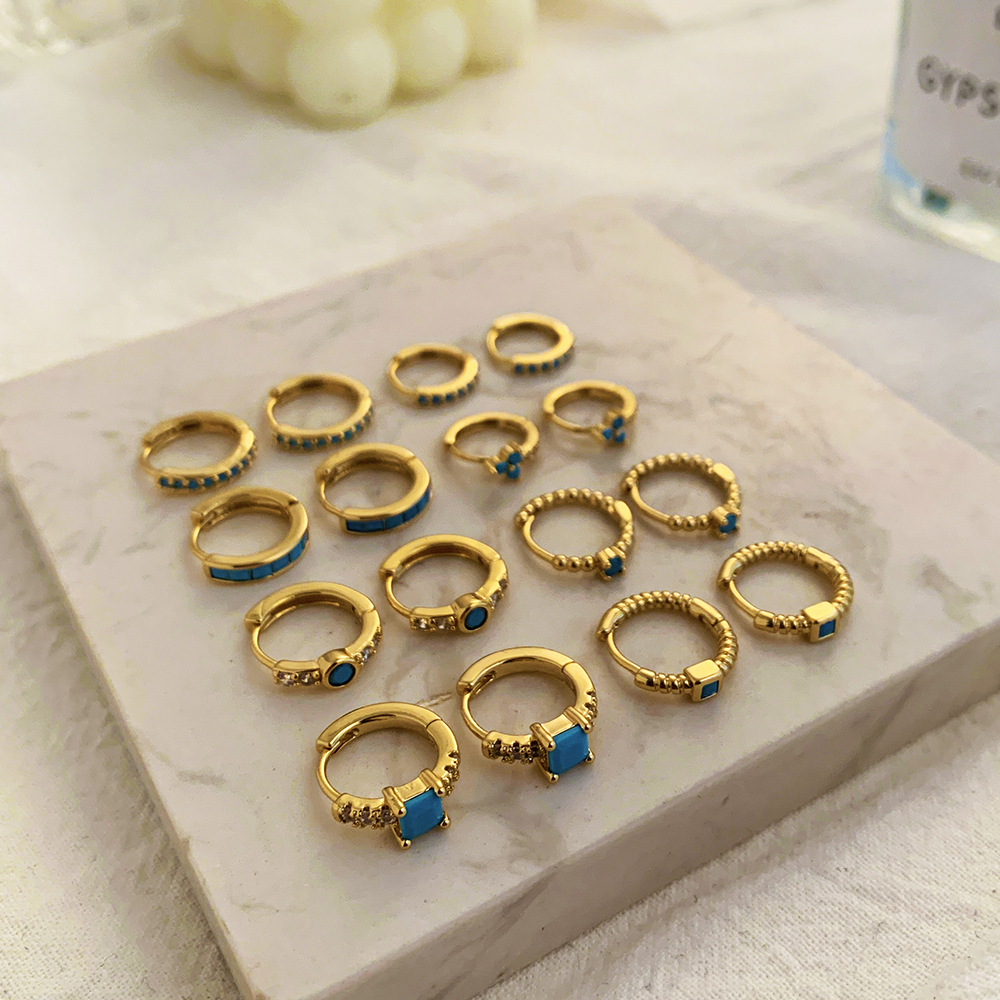 Conjunto de pendientes de aro pequeños de color turquesa para mujer, aretes redondos geométricos de circonia cúbica, cuentas verdes, joyería Huggie Brincos 2022, 3 pares