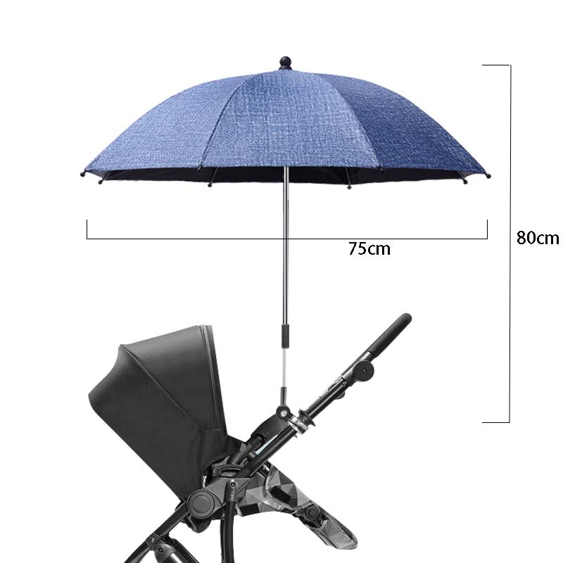 Universal Baby Stroller Folding Umbrella UV Protection Rainproof Infant Stroller Cover Umbrella 360 Degrees Adjustable Sunshade: 75cm Navy Blue