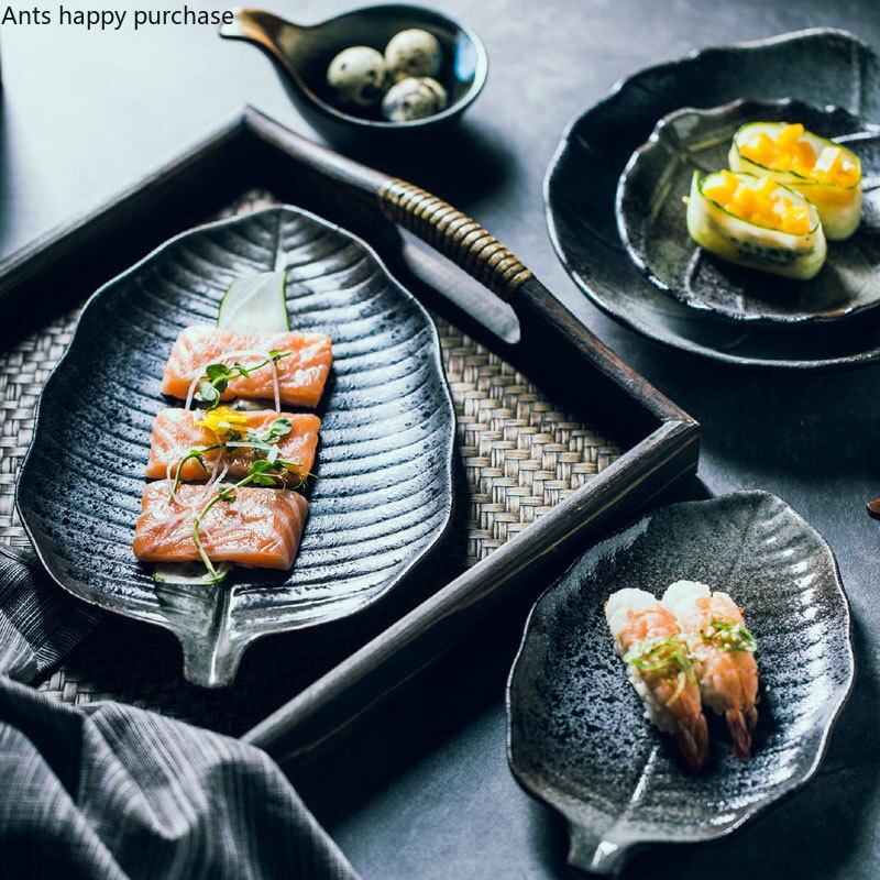 Ceramic Plate Restaurant Pastry Sushi Plate Leaf Shape Decoration Irregular Porcelain Plate Household Kitchen Tableware Dishes