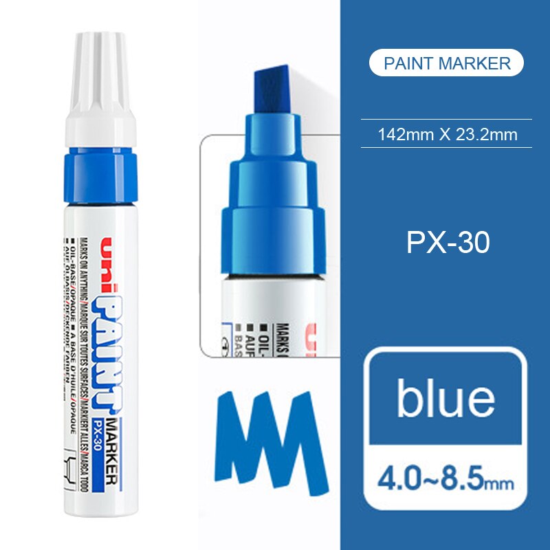 7pcs Japan UNI PX-30 Paint Pen Thick Word Wide Touch Up Pen Notes Industrial Pen Oblique Head Thick Oily Pen Permanent Marker: Blue