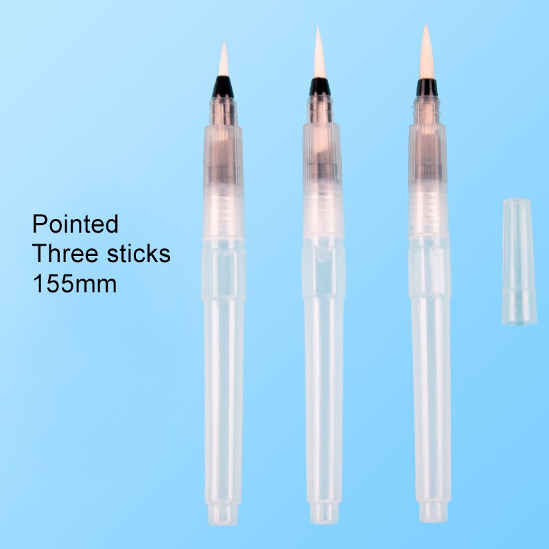 Pincel de pintura rellenable, 3/6 Uds., pincel de con depósito de agua para acuarela, lápiz de tinta para pinceles de acuarela suave para pintar dibujo y caligrafía, suministros de arte: 155mm 3pcs pointed