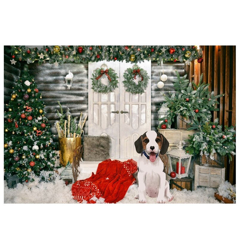 3D Christmas Tree Door Photography Background Winter Snow Wall Backdrops Photo Studio Props