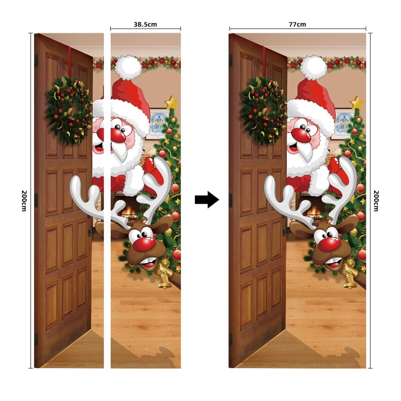 2 Stks/set 3D Kerst Kerstman Elanden Decoratieve Koelkast Deur Sticker Decal 72XF