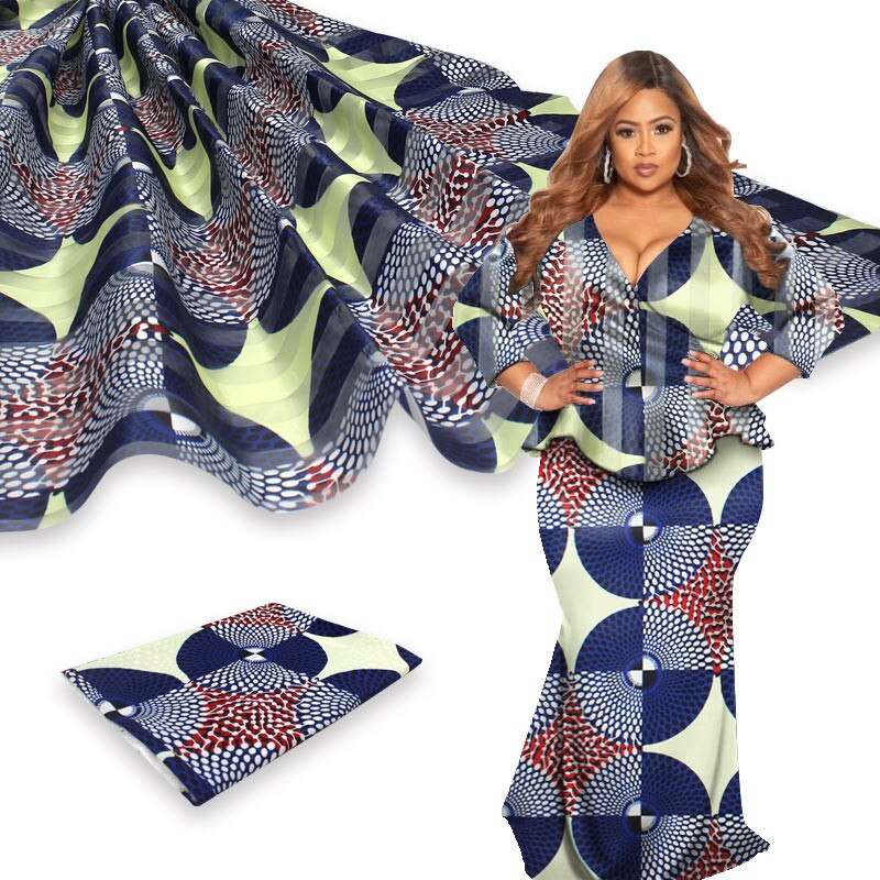 Ankara stof afrikansk ægte voks print 4 yards organza med 2 yards bånd materiale afrikansk silke ankara stof til tøj: Farve 7