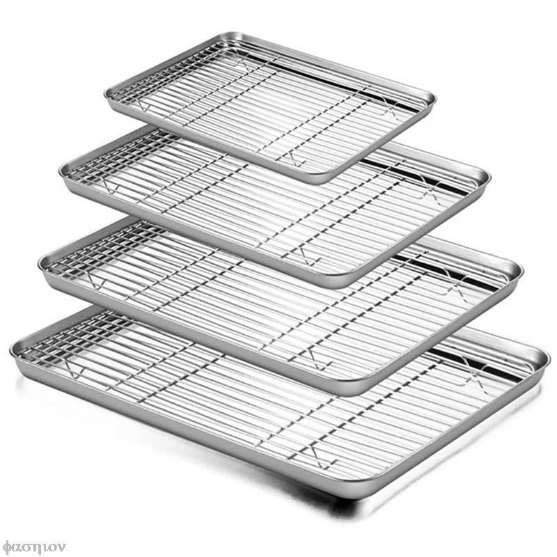 Stainless Steel Baking Tray With Removable Cooling Rack Set Non-stick Chips Basket Baking Dish Grill Mesh Kitchen Tool BBQ Tray
