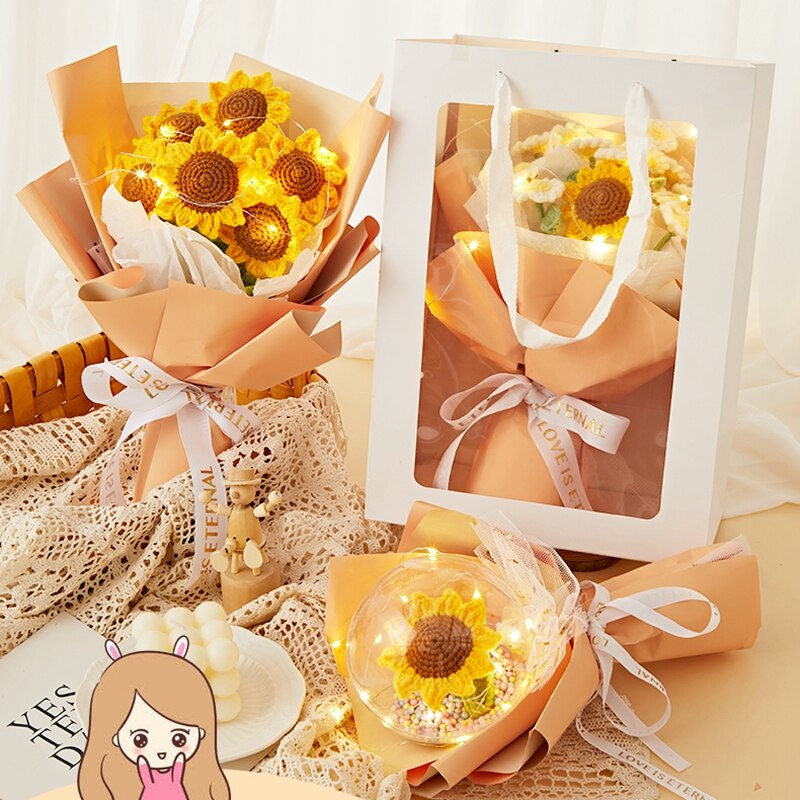 Year DIY Kit Woolen Thread DIY Knitting Material Tulip Sunflower Daisy Bouquet Suit Handmade Crochet Decoration
