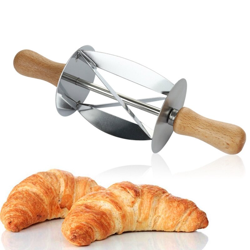 1Pcs Rvs Rolling Cutter Voor Maken Croissant Brood Wiel Deeg Gebak Mes Houten Handvat Bakken Keuken Mes
