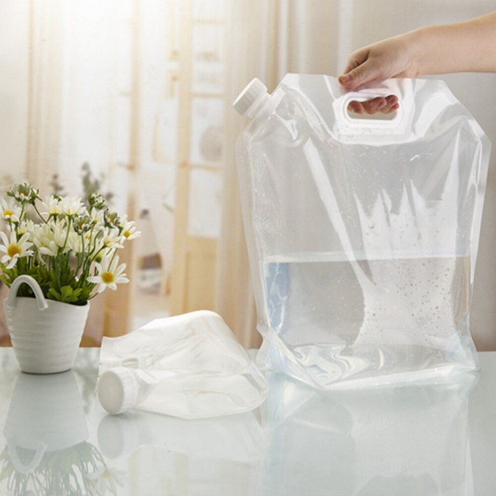 5L/10L Portable Water Storage Lifting Bag Hiking Outdoor Camping Picnic Survival Barbecue Folding Water Bag White And Blue