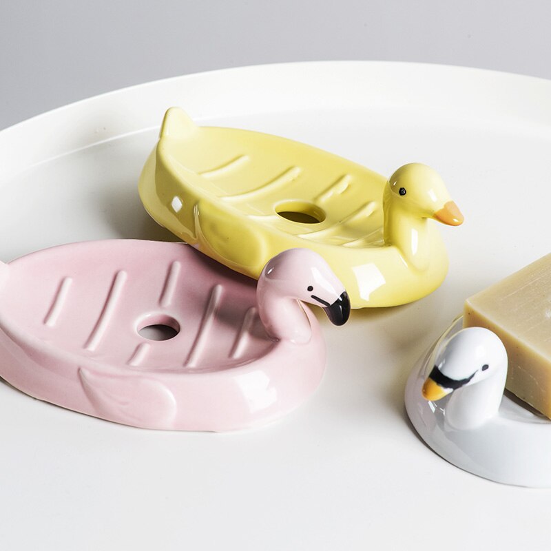 Flamingo Soap Dish Soap Tray Animal Soap Dish Ceramic with Drain Hole Personality Cute Soap Bathroom