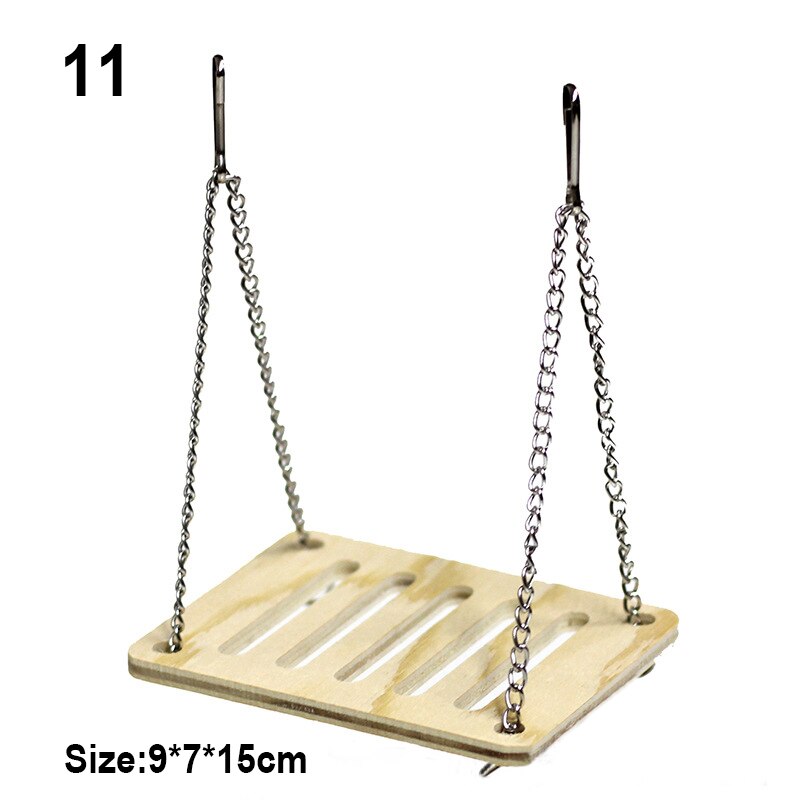 Muebles de juguete de madera para hámster, casa pequeña, columpio, rueda para correr, nido de madera, jaula, suministros: 11