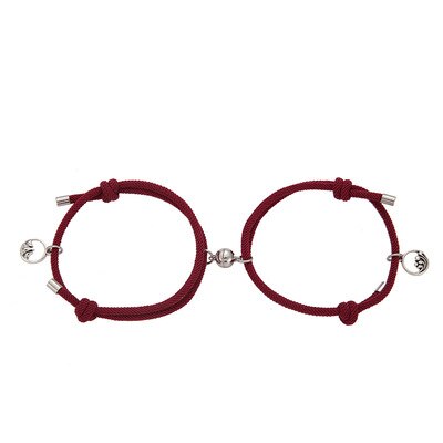 2 Stuks Paar Magneet Creatieve Handgemaakte Armbanden Mannen En Vrouwen Charme Meisje Armband Sieraden Lover Valentijnsdag Cadeau: Red wine