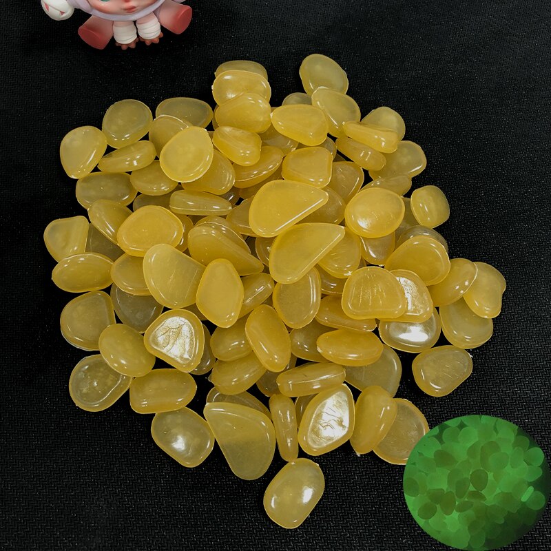 100/200 Stuks Tuin Decoratie Lichtgevende Steen Gloeit In Dark Decoratieve Steentjes Outdoor Aquarium Decoratie Pebble Aquarium: 100pcs / Dark Yellow