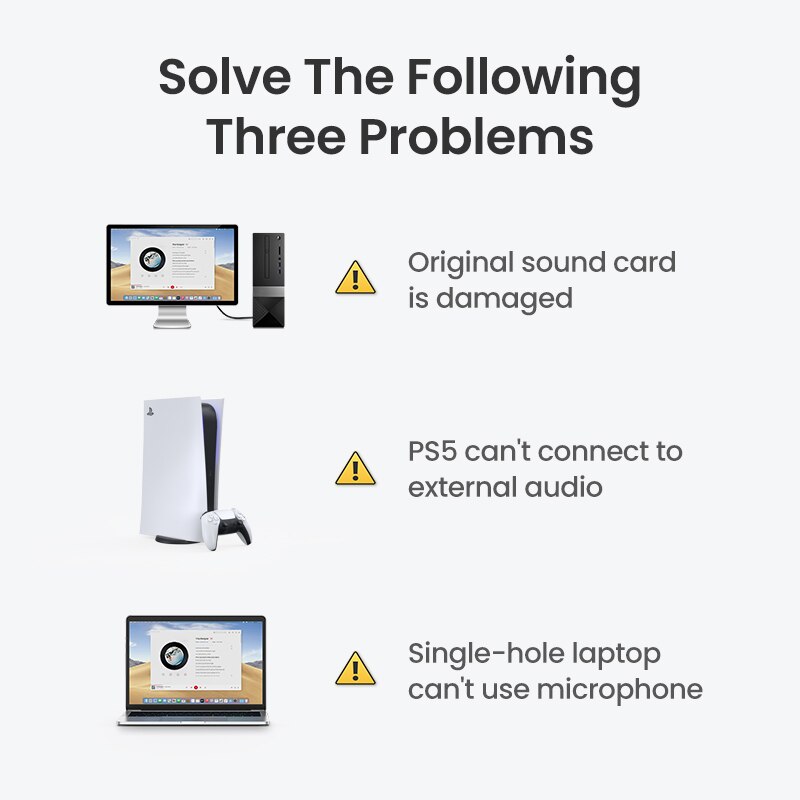 UGREEN Sound Card USB Audio Interface 3.5mm Sound Adapter for PC Laptop PS4 Earphone Speaker External USB Sound Card Audio Card