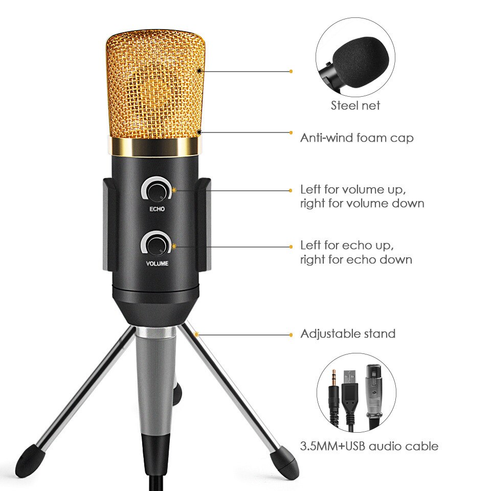 MK F100TL USB Condenser Sound Recording Microphone With Stand Studio Wired Skype Computer Kareoke Microphone
