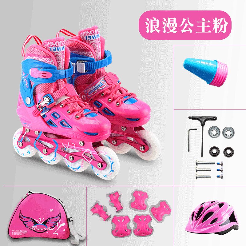 Kinderen Enkele Rij Met Beschermende Kleding Volledige Set Van Schaatsen Outdoor Enkele Rij Rolschaatsen Verstelbare Kinderen Skates: Roze / 26-29