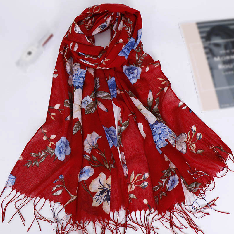 Quaste Lange Drucken Frau Schal Dünne Sommer Schals und wickelt Blumen Schals Für Damen Bandana Echarpe Foulard Femme