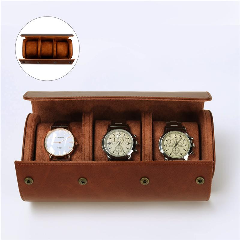 1Pc 3 Slots Draagbare Horloge Doos Ronde Horloge Organizer Elastische Pu Horloge Case Lederen 3-Digit Horloge Opslag doos