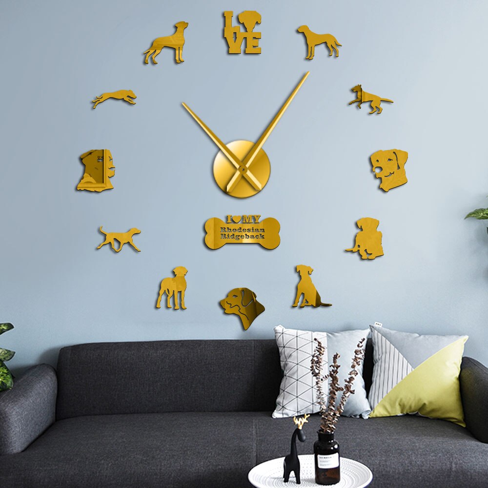 Rhodesian ridgeback stort vægur stor diy wall art klistermærker løvehund kæledyr hjem indretning afrikansk løvehund kæmpe ur vægur