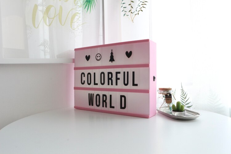 A4 Size LED Combinatie Cinema Lichtbak Nachtlampje DIY ZWARTE Letters Kaarten USB-POORT Aangedreven: A4 Pink