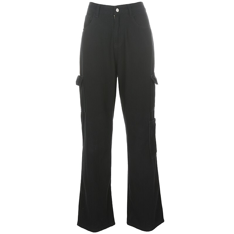 Casual oversize joggingbukser til kvinder basic cool joggers kvinder jeans streetwear bukser med brede ben bukser stor lomme sød og psyko: Sort / M