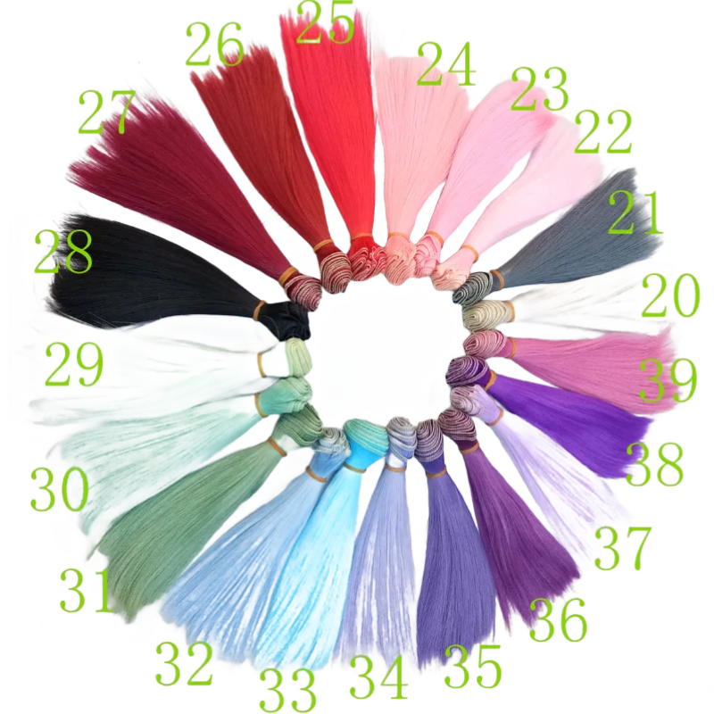 Perruque de Cheveux Lisses Résistante à la Chaleur, Couleur Rouge, Vert, Bleu, Accessoires de Bricolage Faits à la Main, 15/25 cm, 1 Pièce
