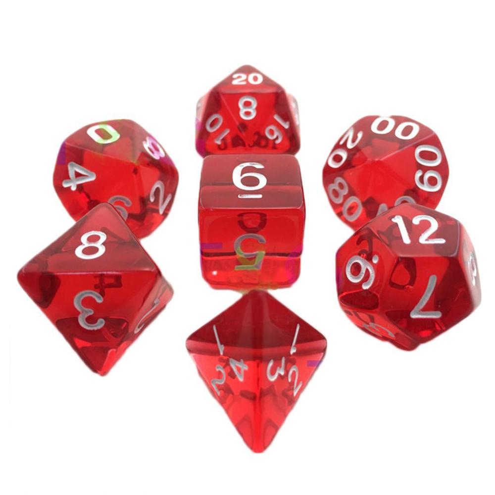 7pcs/Set Digital Game Dice Polyhedral D4-D20 Acrylic Dice Party Game 6 color Funny toy: red