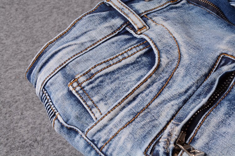 Men&#39;s slim fit classic blue biker jeans for moto Casual plus size denim cargo pants ripped jeans for man trousers