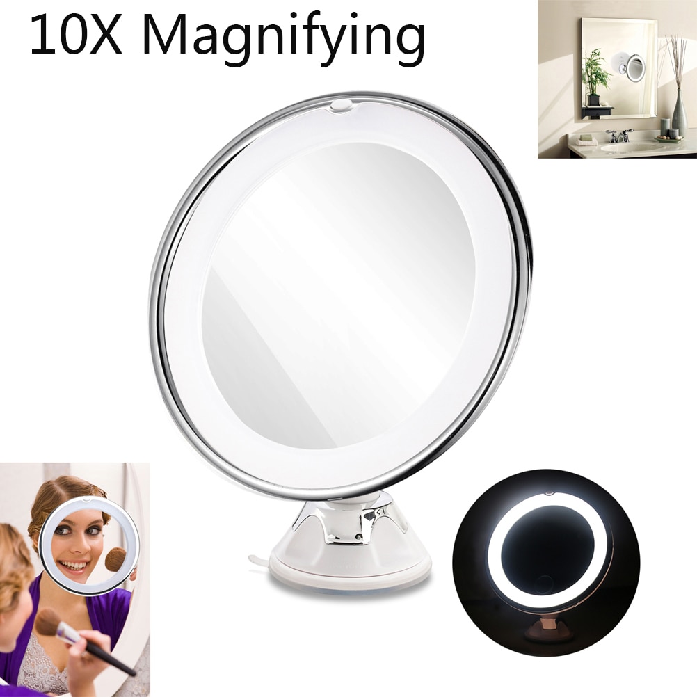 1Pcs 8 Inch 10X Duurzaam Zuignap Led Vergrootglas Utility Cosmetische Spiegel Voor Douche Maken Up Vrouwen