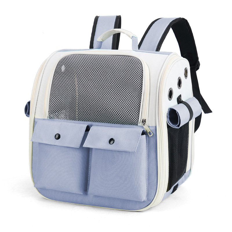 Ventilation Large Capacity Cat Carrier Backpack Adjustable Strap Pet Carrying Bag Foldable Cat Backpack for Outdoor Travel Pet: Blue