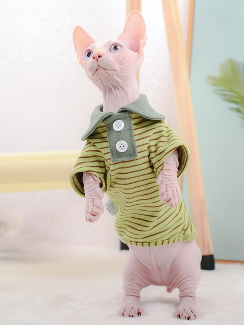 Sphinx – vêtement rayé pour chat, chemise Polo pour Sphynx, combinaison élastique, Costume doux pour animaux de compagnie, DevonRex, automne et printemps