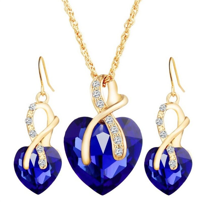 Austriaco di Cristallo Degli Orecchini Della Collana Set Del Cuore di Modo Waterdrop Del Rhinestone di Fascino Del Pendente di Colore Dell'oro Placcato I Monili Delle Donne: SM2062-3