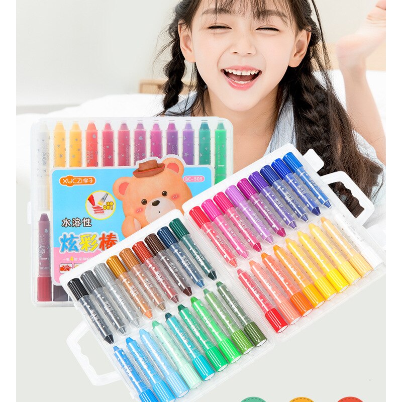 Primary school students rotating colorful sticks Water soluble oil pastels 36 color children's crayon painting set stationery