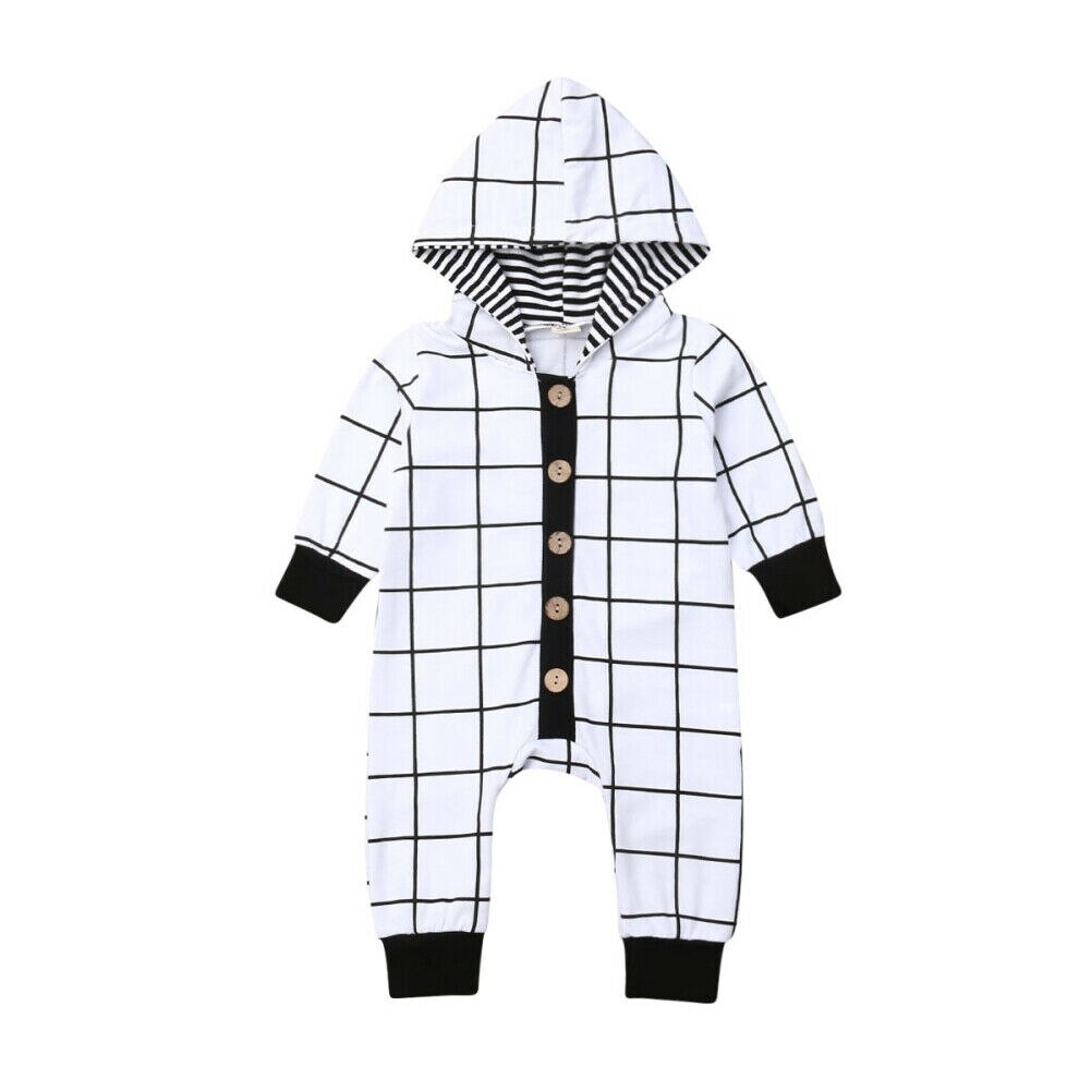 Baby Boy Plaid Clothes Long Sleeve Hooded Romper Jumpsuit Outfits: White / 6M