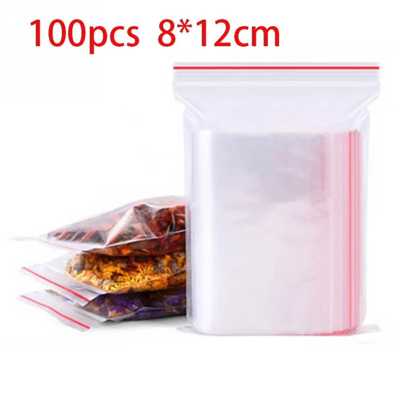 100 Stück/Packung, selbstklebende, durchsichtige Polybeutel aus Kunststoff, wiederverschließbare Zip-Beutel, Lebensmittelaufbewahrungspaket, wiederverschließbarer Vakuum-Frischbeutel: Brown