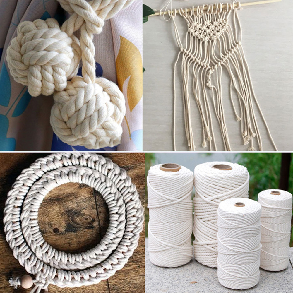 Macrame Cord, 1/2/3/4/5/6/8/10mm Natual Cotton Macrame Rope Twisted Cotton Cord for DIY Craft Making Plant Hangers Wall Hangings